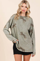 Mittoshop Mineral Wash Cheetah Print Long Sleeve Top