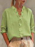 Womens Casual Long-sleeve V-neck Blouse With Lace Trim