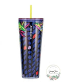 Starbucks Floral & Leaves Purple Plastic Tropical Cold Cup 24Oz