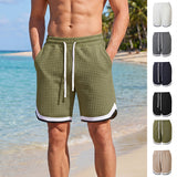 Mens Sporty Plaid-Panel Short Shorts