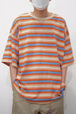 Loose-fitting Candy-colored Pinstripe Short-sleeve T-shirt