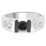 0.56 Carat Genuine Black Diamond and White Diamond .925 Sterling Silver Ring