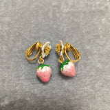 Enamel Strawberry Silver Needle Earrings For Women