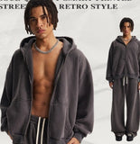 Men's Washed Sports And Leisure Hooded Zipper Jacket