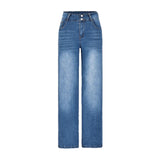 Womens Casual Straight-leg Denim Wide-leg Pants