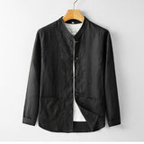 Mens Retro Chinese Style StandUp Collar LongSleeve Shirt