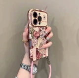 Retro Oil Painting Flower Designed Leather Phone Case