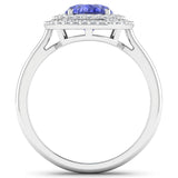2.02 Carat Genuine Tanzanite and White Diamond 14K White Gold Ring