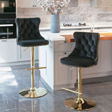 A&A Furniture,Golden Swivel Velvet Barstools Adjusatble Seat Height from 25-33 Inch, Modern Upholstered Bar Stools with Backs Comfortable Tufted for Home Pub and Kitchen Island(Black,Set of 2)