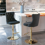 A&A Furniture,Golden Swivel Velvet Barstools Adjusatble Seat Height from 25-33 Inch, Modern Upholstered Bar Stools with Backs Comfortable Tufted for Home Pub and Kitchen Island(Black,Set of 2)