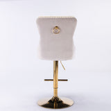 A&A Furniture,Thick Golden Swivel Velvet Barstools Adjusatble Seat Height from 27-35 Inch, Modern Upholstered Bar Stools with Backs Comfortable Tufted for Home Pub and Kitchen Island (Beige,Set of 2)