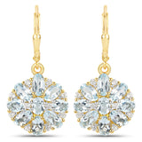 18K Yellow Gold Plated 4.58 Carat Genuine Blue Topaz and White Topaz .925 Sterling Silver Earrings