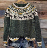 Womens Printed Crew Neck Long Sleeve Sweatshirt Top