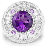 5.58 Carat Genuine Amethyst and White Topaz .925 Sterling Silver Ring