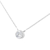 10K White Gold 1/10 Carat Round Brilliant-Cut Diamond Modern Bezel-Set Solitaire 16"-18" Pendant Necklace (H-I Color, SI2-I1 Clarity)