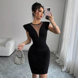 Womens Solid-Color Crew-Neck Elegant Slimming Bodycon Dress