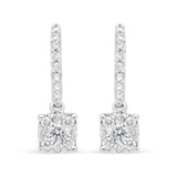 14K White 1/2 Cttw Round Diamond Halo Dangle Hook Earring - (H-I Color, SI2-I1 Clarity)