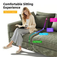 102.4 ' Plush Corduroy 4-Seat Sofa,Modern Comfy Upholstered Sofa Cloud Couch,Deep Seat Couches with Soft Pillows,Convertible Deep Seat Sofa Lounge Chair for Living Room Bedroom,Apartment,Office,Green