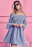 BiBi Smocked Off Shoulder Striped Dress