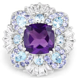 8.38 Carat Genuine Multi Stones .925 Sterling Silver Ring