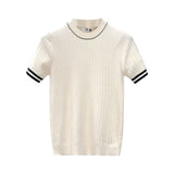 Men's Short-Sleeve Ice Silk Knit Shirt Crew-Neck Slim-Fit Sweater