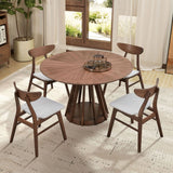 (1 Table+4 Chairs)Modern Dining Table Set of 5 pcs,Wooden Dining Table and Upholstered Chairs for Living Room,Round Kitchen Set with Sturdy Legs for Restaurant,Walnut