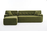 105' Modula Compression Sponge L-Shaped, Chesterfield-Inspired Design, No-Assembly Chenille Couch, 30D High-Density for Living Room, Bedroom, Apartment.Green.