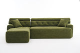 105' Modula Compression Sponge L-Shaped, Chesterfield-Inspired Design, No-Assembly Chenille Couch, 30D High-Density for Living Room, Bedroom, Apartment.Green.