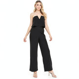 Bebe Women Black Scuba Crepe Strapless Jumpsuit V Notch, Size XS