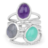 4.00 Carat Genuine Multi Stone .925 Sterling Silver Ring