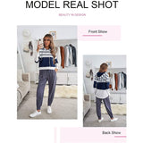 Actloe Women Long Sleeve Striped Color Block Casual Hoodies