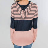 Actloe Women Long Sleeve Striped Color Block Casual Hoodies
