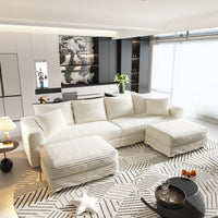 104.3 ' Plush Corduroy 4-Seat Sofa, Modern Comfy Upholstered Sofa Cloud Couch, Deep Seat Couches with Soft Pillows and 2 Ottomans, Convertible Sofa Lounge Chair, for Living Room,Apartment,Office,Beige