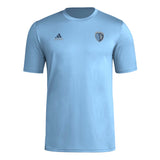 adidas Mens Size Short Sleeve Pre-Game T-Shirt Smoke Blue/Sporting Kansas City Large Tall