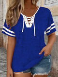 Color-Block Half-Sleeve V-Neck Plus-Size Womens T-Shirt