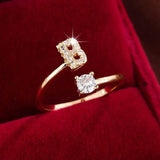 Adjustable Copper Initial Ring with Four-Claw Round Zirconia