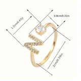 Adjustable Copper Initial Ring with Four-Claw Round Zirconia