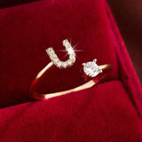 Adjustable Copper Initial Ring with Four-Claw Round Zirconia