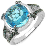 5.43 Carat Genuine Swiss Blue Topaz & Blue Diamond .925 Sterling Silver Ring