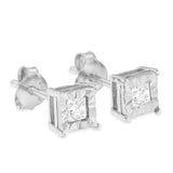 .925 Sterling Silver 1/2 Cttw Miracle Set Princess-cut Diamond Solitaire Stud Earrings (I-J Color, SI1-SI2 Clarity)