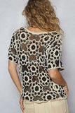 POL Openwork Short Sleeve Crochet Knit Top with Weave Knit Patterns