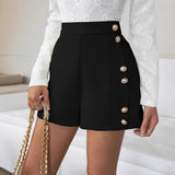 Decorative Buckle Design Elastic Waist Stretchy Knit Fabric