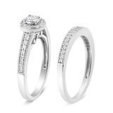 .925 Sterling Silver 1/2 Ctw Diamond Halo and Milgrain Engagement Ring Bridal Set (I-J Color, I3 Clarity) - Ring Size 7