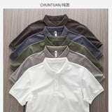 Solid-color Summer Mens Clothing Lapel Half-sleeve High-end Trendy Casual Plain Top