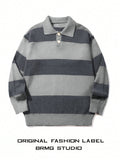 Mens Striped Knit Sweater With A Contrasting Color Collar