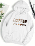 Casual Hooded Sweatshirt With Coffee-themed Lettering Print