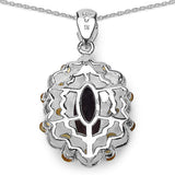 6.40 Carat Genuine Smoky Quartz, Citrine & White Diamond .925 Sterling Silver Pendant