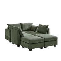 113.5'' Modular Sectiona Corduroy Sofa, Sectional Couches for Living Room U Shaped Sectional Couch with Storage Ottoman, 6 Seats Convertible Sectionals with Chaise