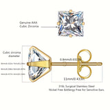 316 Stainless Steel Square Stud Earrings with Cubic Zirconia Accents