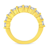 14K Yellow Gold Plated .925 Sterling Silver 2.0 Cttw Round Brilliant Cut Diamond 10 Stone Anniversary Band Ring (J-K Color, I1-I2 Clarity) - Size 7